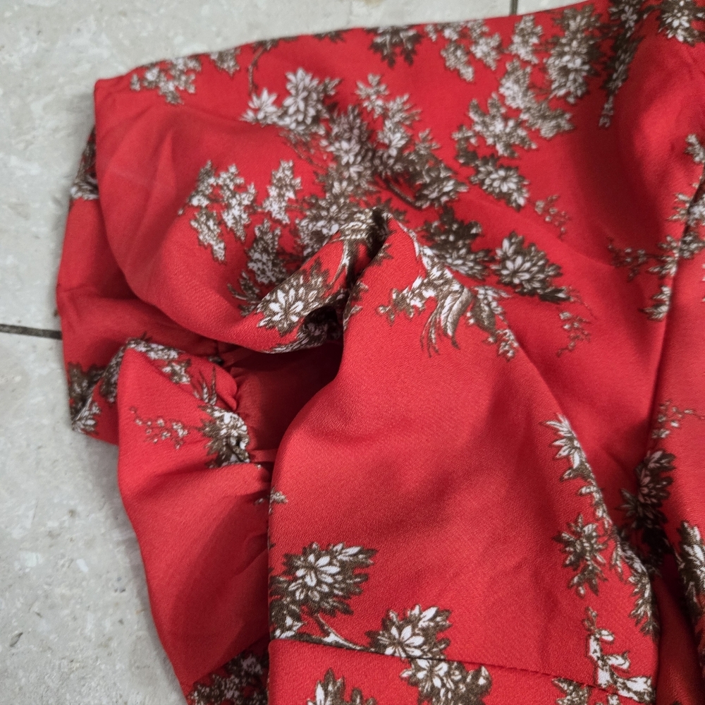 Max Studio London Crepe Smocked Ruffle Tiered Long Red Summer Dress Small? - Picture 4 of 9